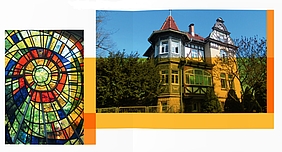 Buntes Fenster und Gebäude