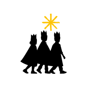 Silhouette von drei Königen und Stern