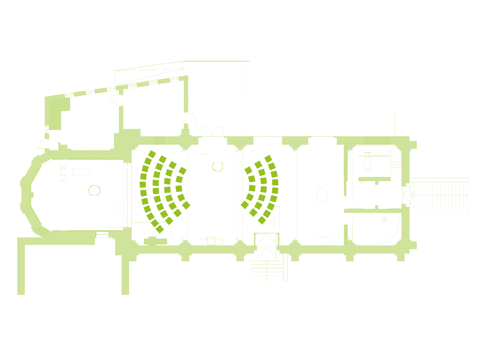 Grundriss Kirche mit Stühlen in Kreis