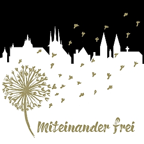 Logo Bistumswallfahrt Silouette Dom in Erfurt und Pusteblume