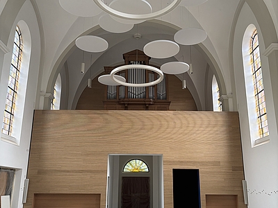 Station zwei: Die Decke, ein Himmel aus Holz über dem Kirchenraum
