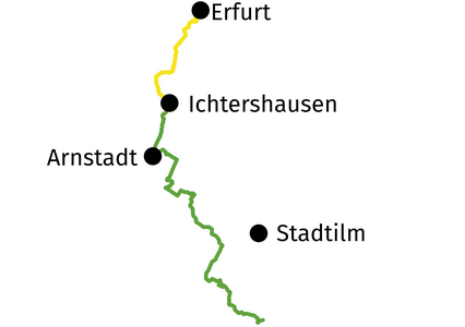 	Wegzeichnung von Erfurt nach Ichtershausen