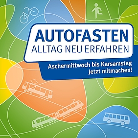 Buntes Plakat, das zum Autofasten einlädt