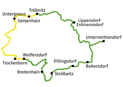 	Wegroute als Grafik gezeichnet von Tröbnitz nach Wolfersdorf