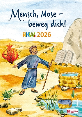 Plakat gemalt mit Mose, einem Wanderstock und einen Wanderweg