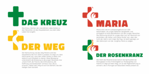 WJT Logo Erklärungen Logo mit Kreuz, Rosenkranz, Maria und Weg